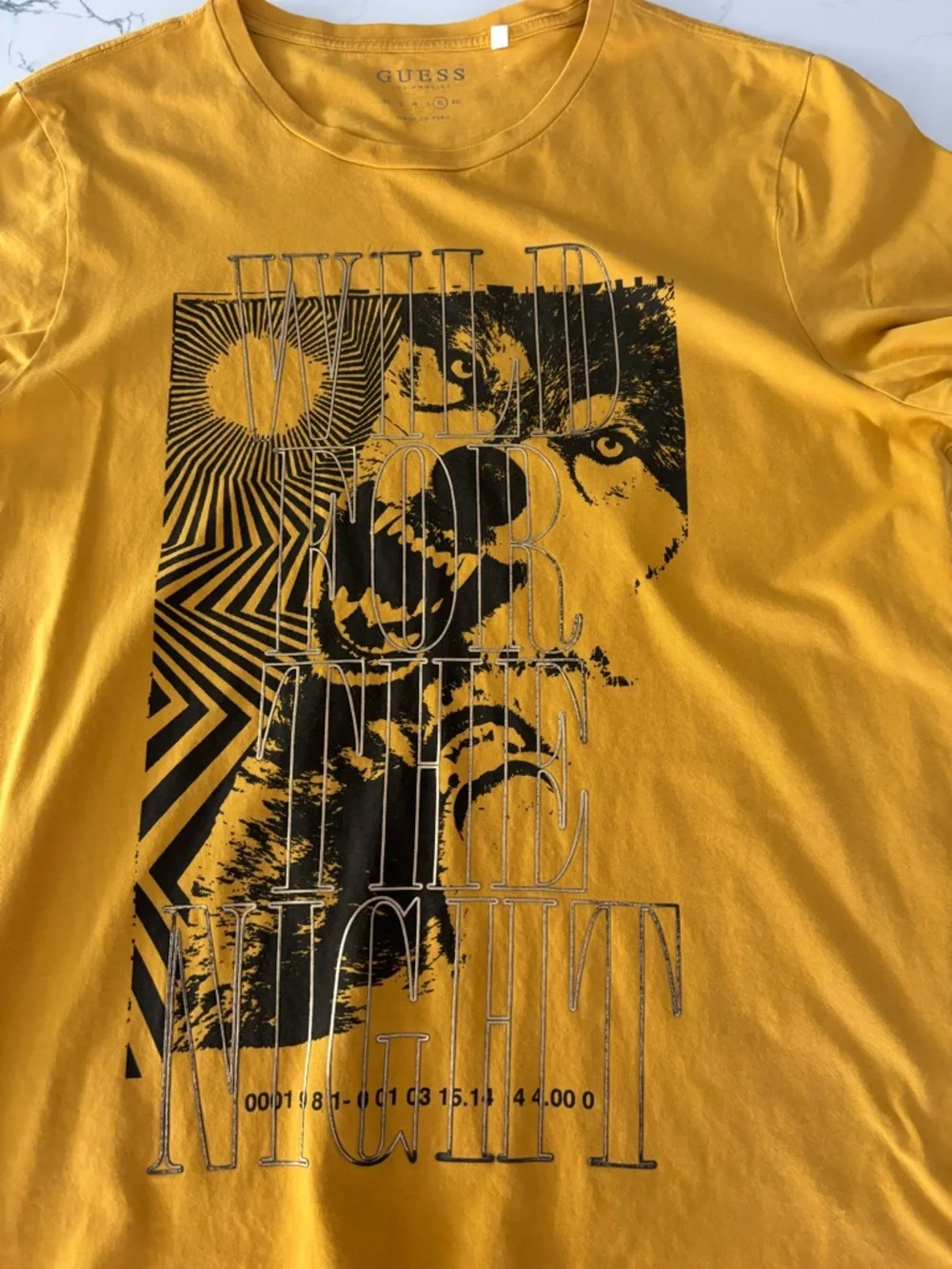 GUESS Men's Mustard Yellow Graphic Tee with Black Wolf Motif - Picture 3 of 7